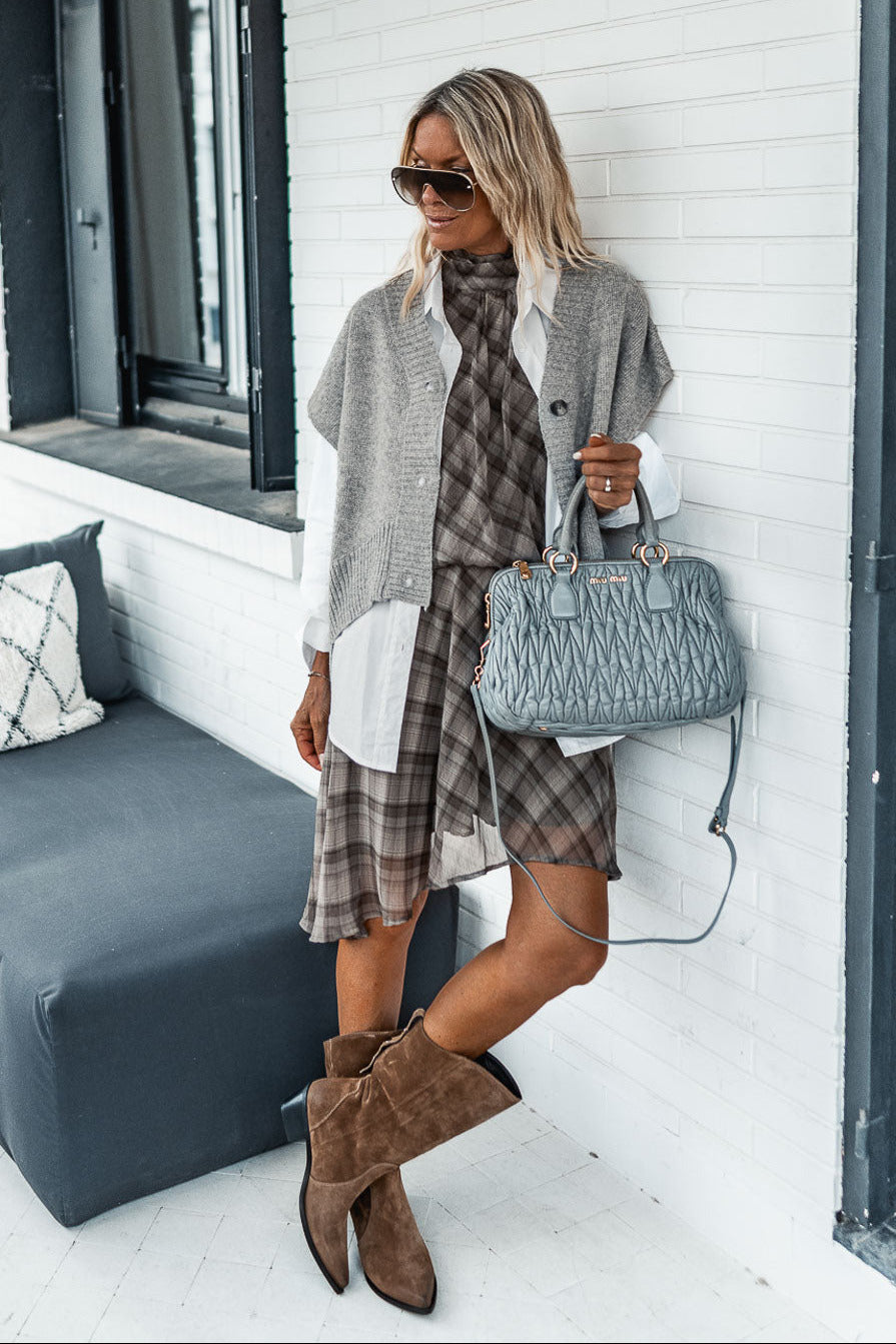 CHECKERED SQUARE-NECK DRESS