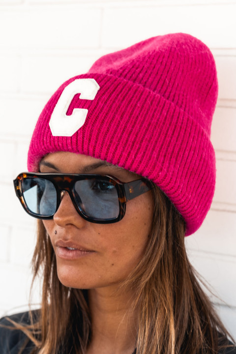 Fuchsia and white C hat