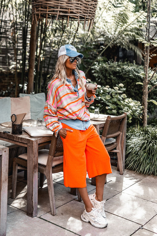 NEON ORANGE PARSY BERMUDA SHORTS