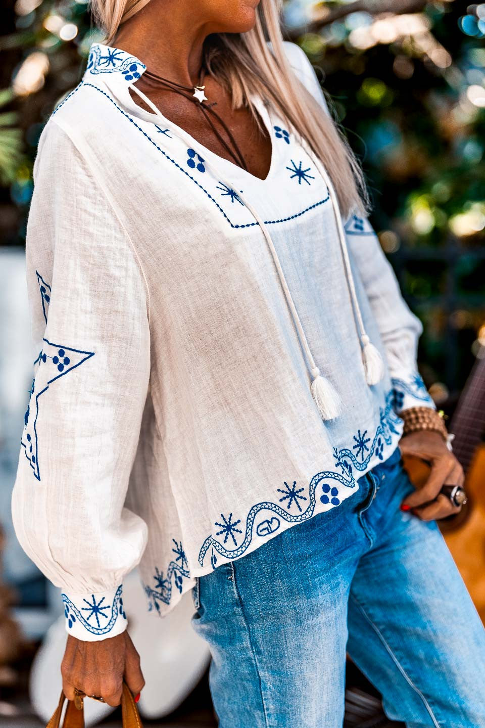 Blouse Grungemama Alima blanc/ bleu