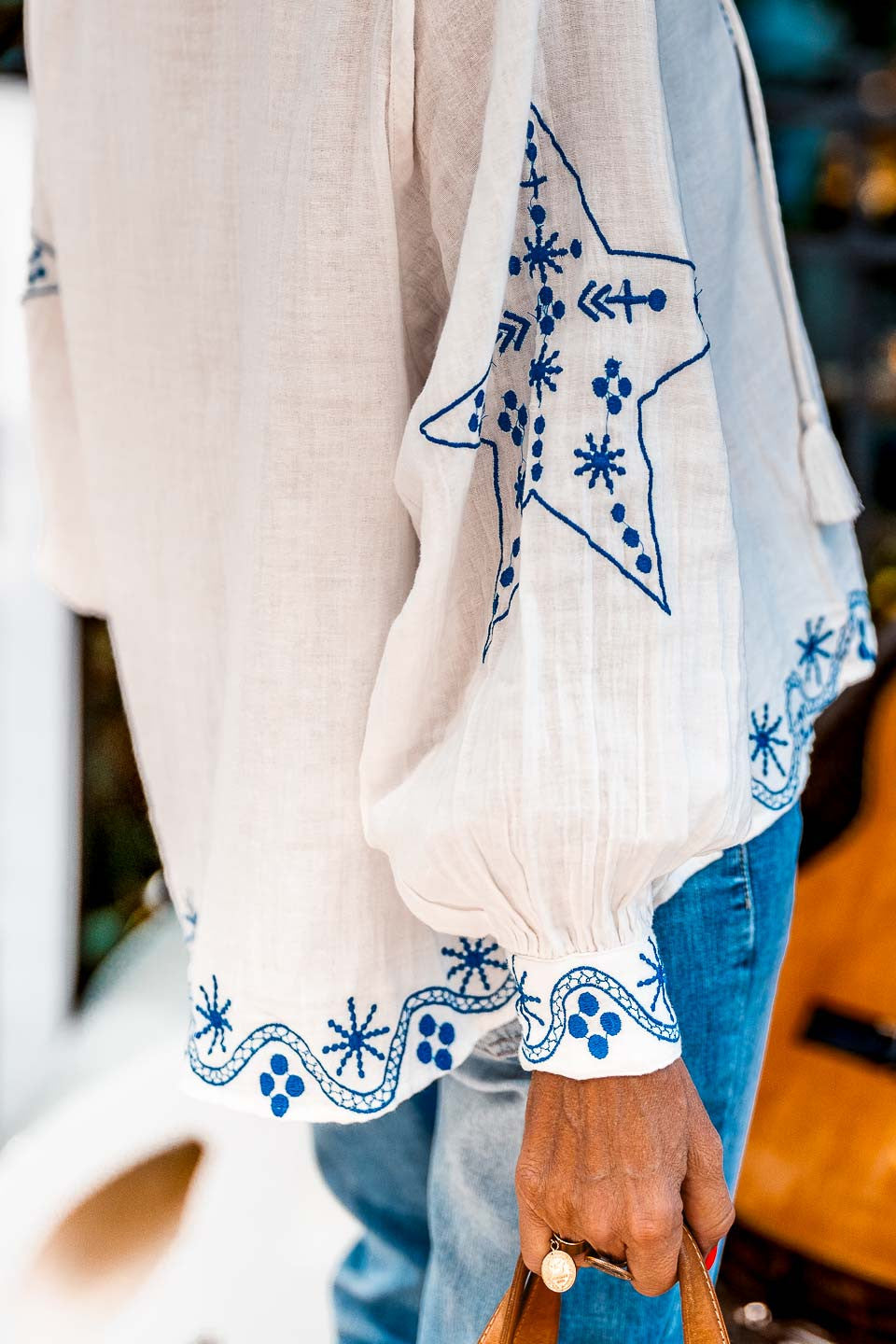 Blouse Grungemama Alima blanc/ bleu