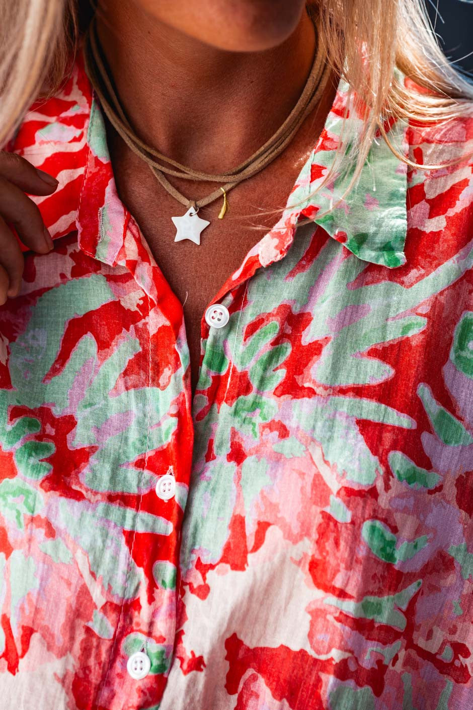 Bracelet / collier Jane naturel étoile blanche