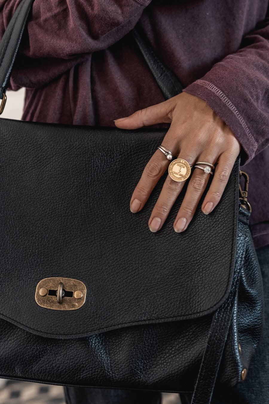 Sac Grungemama Lounya noir-100%CUIR