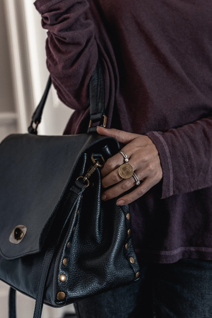 Sac Grungemama Lounya noir-100%CUIR