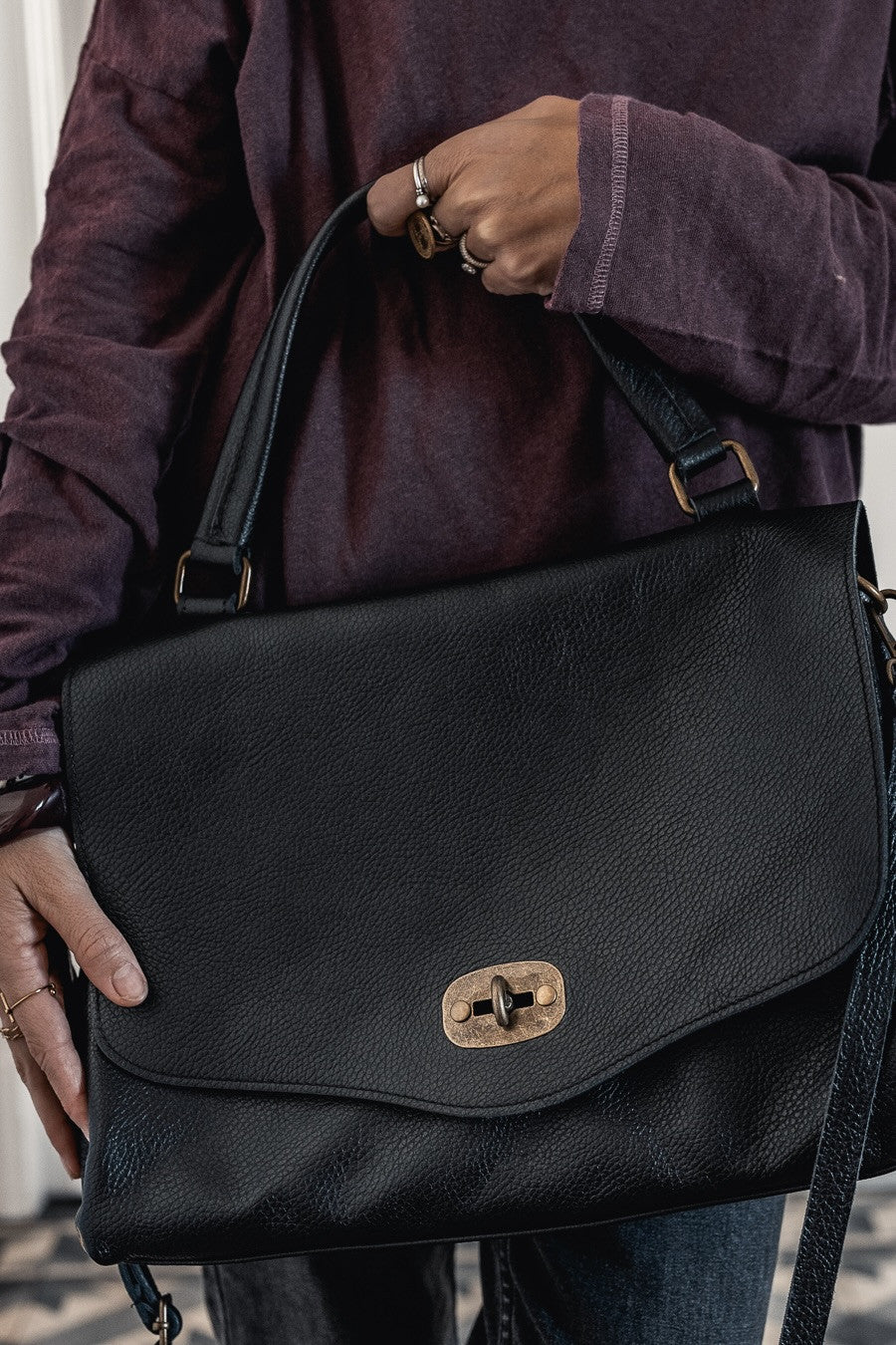 Sac Grungemama Lounya noir-100%CUIR