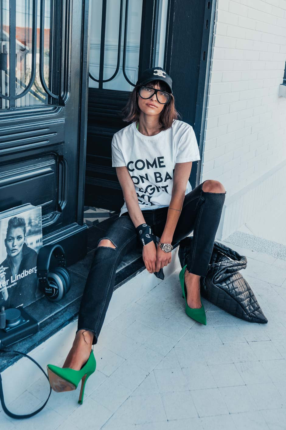 T-shirt Grungemama Baby blanc/noir