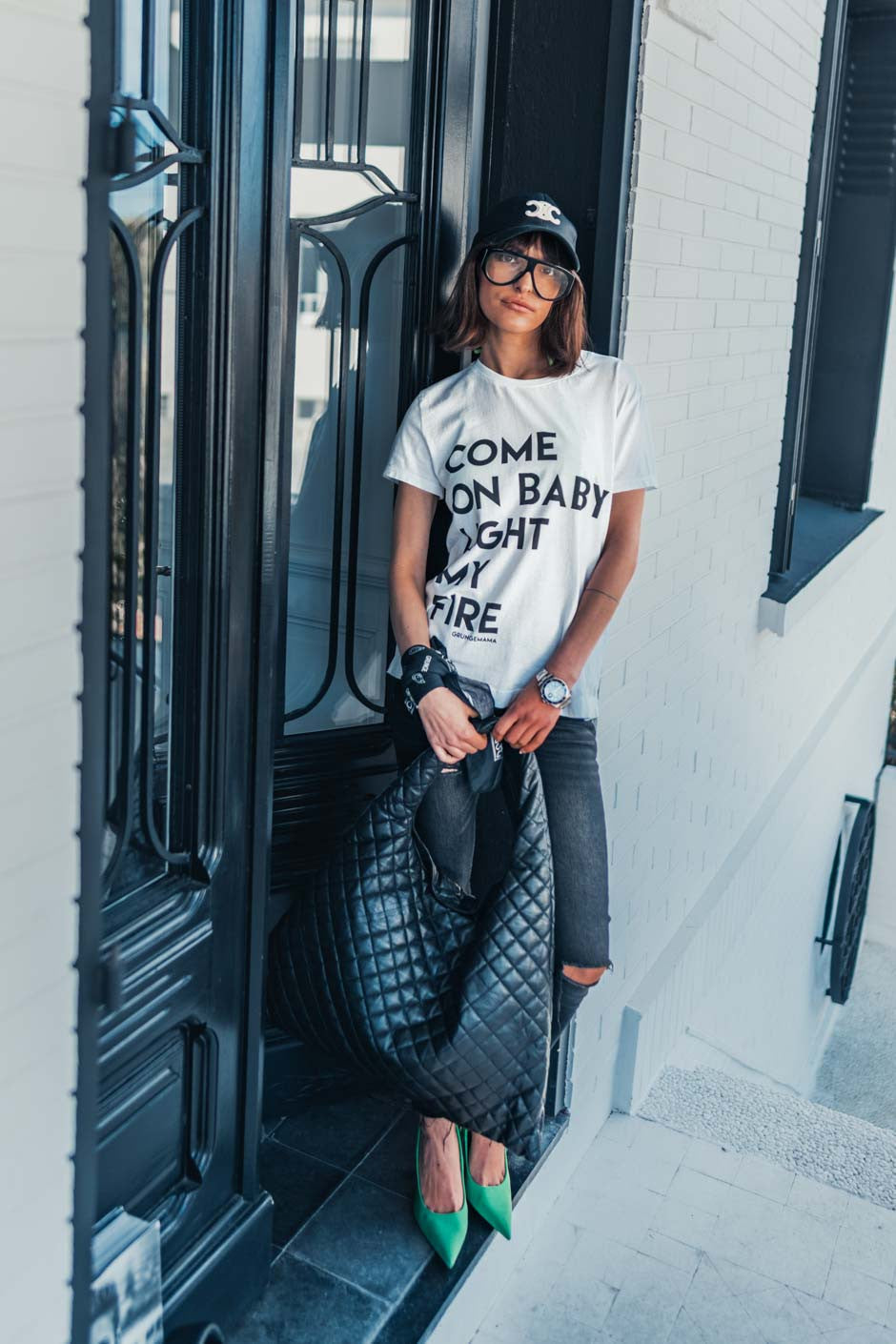 T-shirt Grungemama Baby blanc/noir