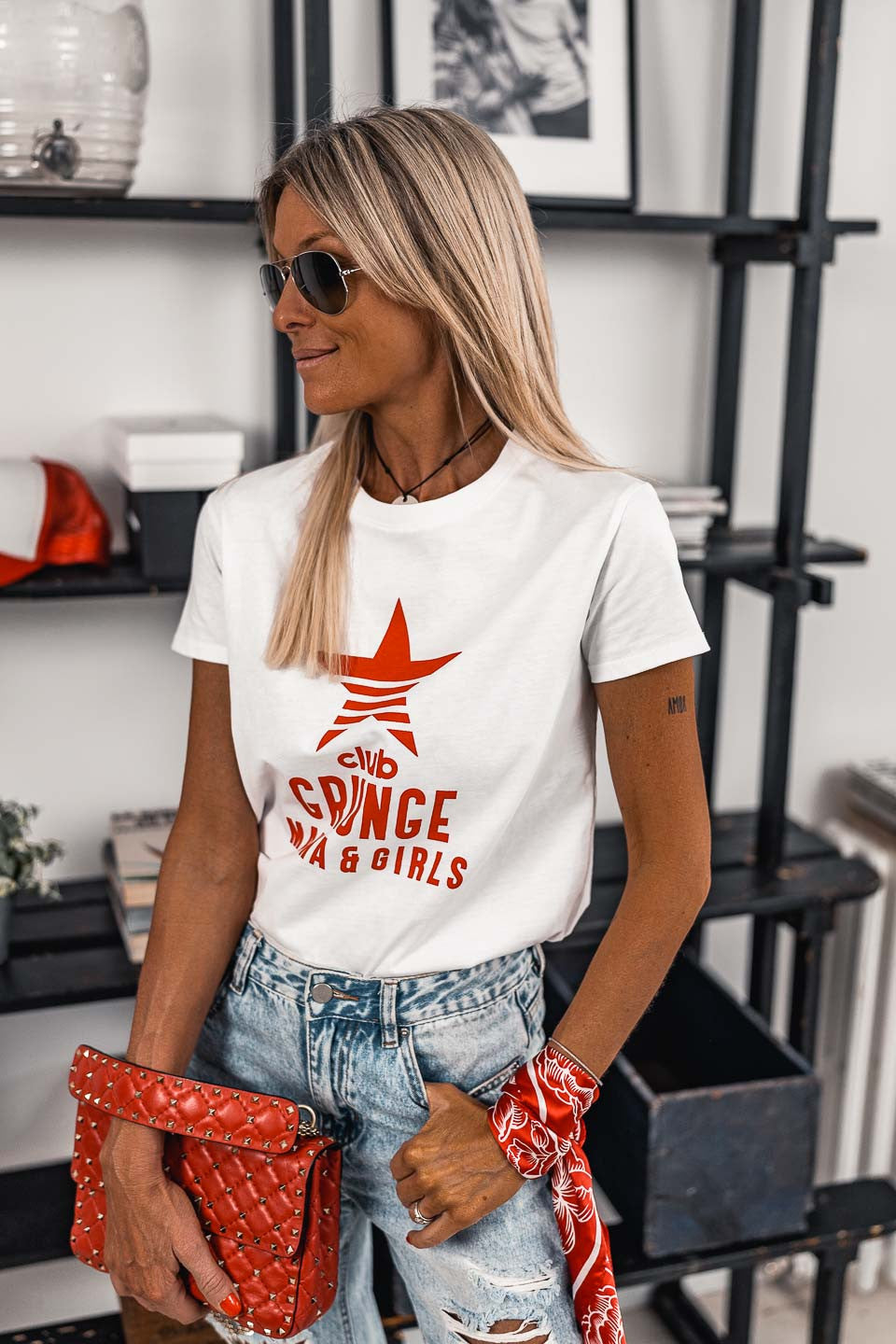 T-shirt grungemama Grunge club blanc/ rouge
