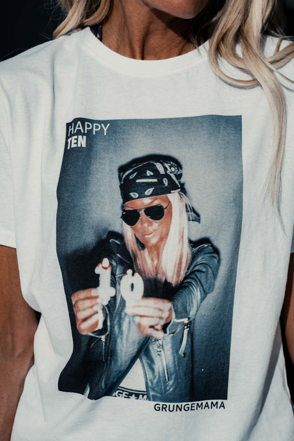 T-shirt "Anniversaire" Grungemama Happy blanc