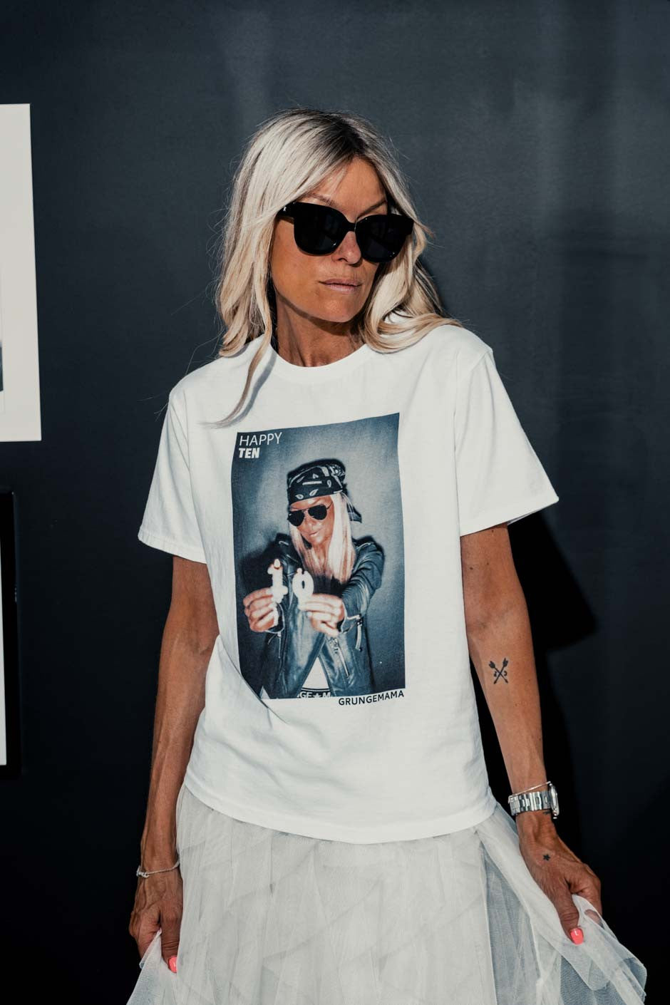 T-shirt "Anniversaire" Grungemama Happy blanc